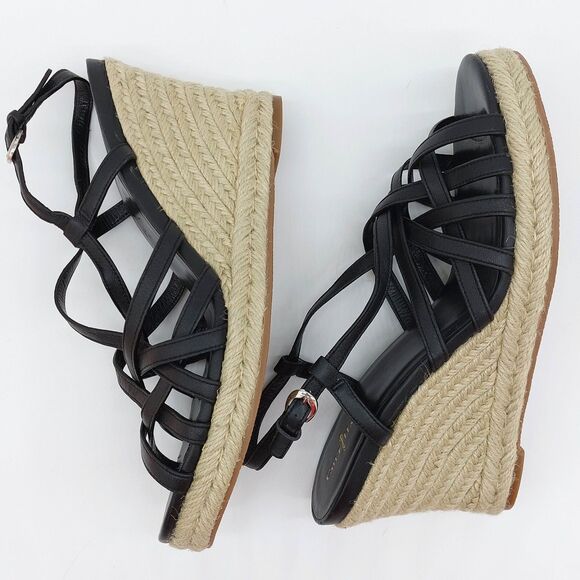 Cole Haan Womens Meadow Sandals Size 9B Black Strappy Slingback Wedge Espadrille - Picture 8 of 10